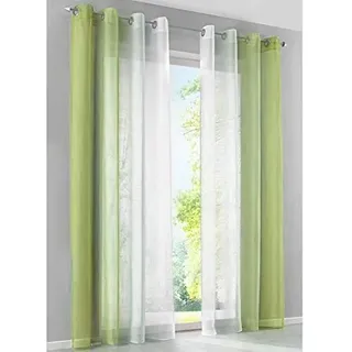 SIMPVALE Gardinen mit Ösen Farbverlauf 2er Set, Vorhang Transparent für Wohnzimmer Kinderzimmer Mädchenzimmer, Lichtdurchlässig Ösenschals Voile Weiß Grüne Breite 140 Höhe 145 pro Stück