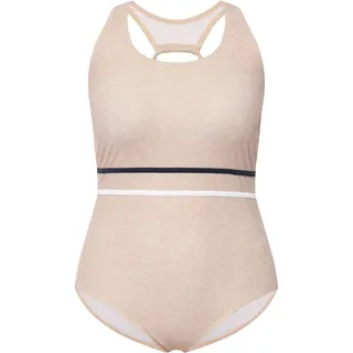 Ulla Popken Damen große Größen Übergrößen Plus Size Badeanzug, Juteoptik, Softcups, Zierknoten 814976 - 48