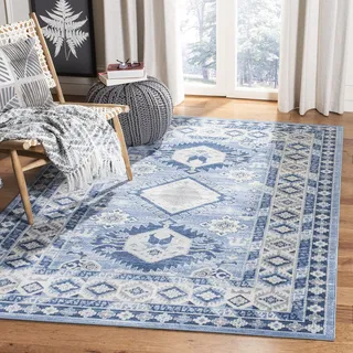 SAFAVIEH Traditionell Teppich für Wohnzimmer, Esszimmer, Schlafzimmer - Kazak Collection, Kurzer Flor, Blau und Creme, 160 X 229 cm