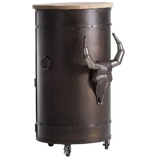 Woodkings Stehtisch Yorkshire I Bartheke Industial I runder Bartisch mit Geweih I Metall & Mangoholz I Hausbar I Barschrank I Barregal I Theke I Flaschenregal