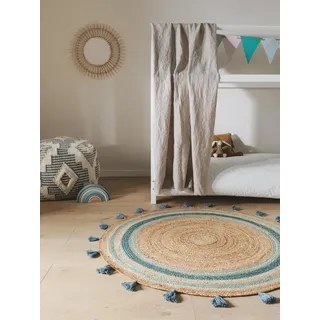 benuta Kinderteppich Lovis, rund, Höhe: 5 mm, Kunstfaser, Berber, Ethno-Style, Wohnzimmer grün