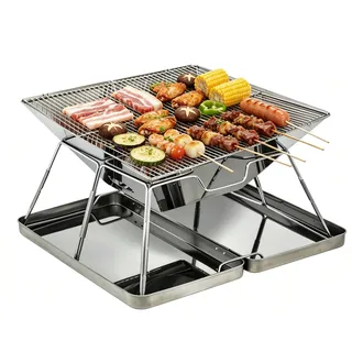 TEENO Tragbarer Grill, Holzkohlegrill, klappbar, Edelstahlrost | Campinggrill für den Außenbereich, Picknick, go-anywhere
