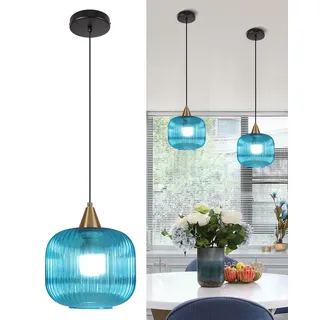 bomiel Blaues Rillenglas Pendelleuchte Ø20cm
