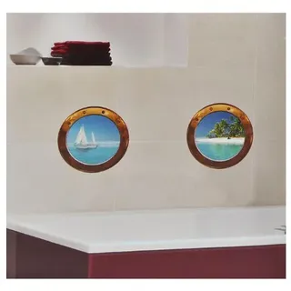 alles-meine.de GmbH 2 TLG. XL Set: Wandtattoo/Sticker - Bullauge - Fenster im Schiff Insel Karibik Trauminsel - Wandsticker Aufkleber Flugzeug Wandaufkleber Badezimmer