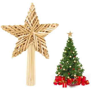 Fomax Christbaumspitze Tannenbaum Stern Spitze aus Stroh, Leicht zu befestigen, stabiles Material braun