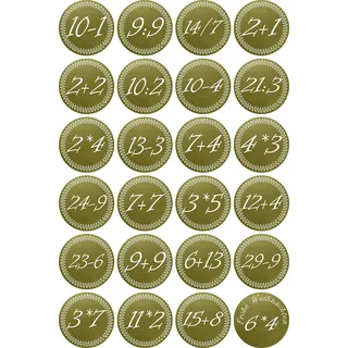 Aufkleber - Weihnachten Zahlen 1-24 - Rechenaufgaben - 40mm grün - Label - Sticker - Weihnachtskalender Weihnachten Advent zum Aufkleben Geschenke Karten