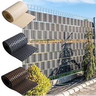 R.G. Sichtschutzstreifen Sichtschutz Rattan Doppelstabmatten mit Clips 19 x 255cm Zaunblende inkl. Befestigungsclips Stabmattenzaun 2,5m (Weiß)