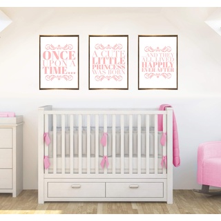 Once Upon Set mit 3 Zitaten Baby Mädchen Kinderzimmer Dekor Wandkunst Poster Druck Pink - Größe A1-594 x 841 mm