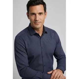 Olymp Businesshemd "Level Five body fit", Herren, Gr. 42, N-Gr, blau (nachtblau), Web, Obermaterial: 97% Baumwolle, 3% Elastolefin, 2-Knopf-Manschette, Hemden, mit Minimal-Punkt-Print