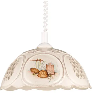 Pendellampe Küchenlampe Keramik beige höhenverstellbar Landhausstil | Helios Leuchten 207064 Pendelleuchte Deckenlampe handgefertigt Dekor Küchen-Motiv für Esstisch höhenverstellbar 1 x E27