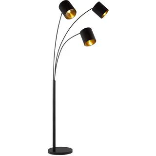 Home Sweet Home Bogenlampe 3 Flammig Schwarz Gold | Moderne Stehlampe Wohnzimmer 190cm | Verstellbare Bogenleuchte E27 inkl. 3x 9W LED Leuchtmittel | Stabile Standleuchte Industrial