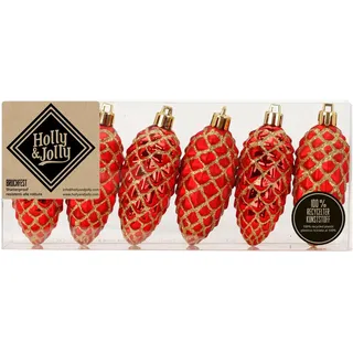 Holly & Jolly 6 Zapfen Christbaumschmuck Kunststoff, Weihnachtskugeln Anhänger Rot,