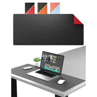 Massini Schreibtischunterlage Edles Mauspad Lederoptik Design XXL vernähte Kanten, doppelseitig rot|schwarz