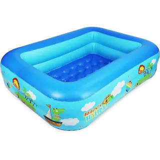 Planschbecken Für Kinder, 120 Cm Rechteckiges Kinderbecken, Aufblasbares Baby-planschbecken, Großes Planschbecken Mit 2 Ringen Und Weichem, Aufblasbarem Boden