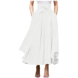 Maxirock Damen Sommer Einfarbig Boho Lang Falten Outdoor Freizeit Fashion Langer Luftiger Sommerrock Bequeme Wickelrock mit Taschen Mädchen Lang, S-XL