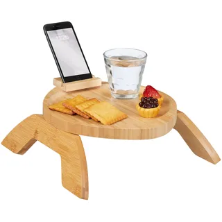 Relaxdays Sofatablett Armlehne, Bambus, Armlehnentisch mit Handyhalterung, BxT: 25 x 30 cm, Sofaablage Getränke, natur