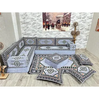 Orientalisches Sitzecke Set, L-Förmig, Arabische Ecke Majlis, Bodenkissen, Kelim