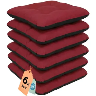 Outdoor Sitzkissen Stuhlkissen - 6er Set - 45 x 45 cm - Made in EU, Wasserdichtes & UV-beständig Gartenkissen - Stuhlauflage Stuhlpolster für Balkonstühle - Bordeaux