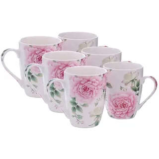 mucHome Kaffeebecher aus Porzellan 250ml Rosen Kaffeetasse Teetasse mit Henkel Tasse (4er Set Kaffeebecher)