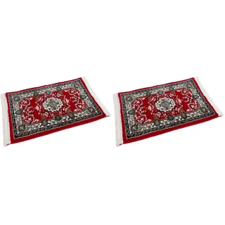 PETEX Orientteppich mit Fransen traditionelles orientalisches Muster gewebt rot (Packung mit 2)