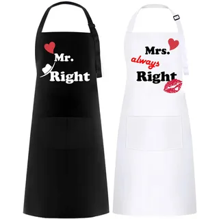 2 Stücke Mr. & Mrs. Schürze, Verstellbare Kochschürzen für Männer Damen