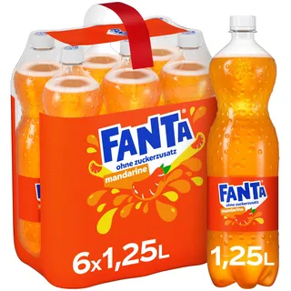 Fanta Zero Mandarine Limonade, Limonade ohne Zucker, 6 x 1,25 l | Zuckerfreies, kalorienfreies Erfrischungsgetränk mit fruchtigem Mandarine-Geschmack
