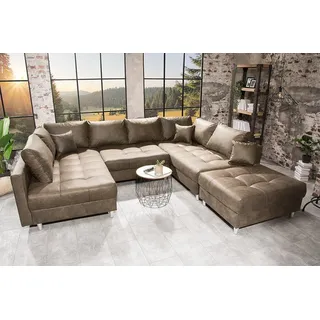 riess-ambiente Wohnlandschaft KENT 305cm taupe/silber - Microfaser, FSC-Holz, Rundumbezug, Federkern, Set 4 Teile, XXL Bigsofa inkl. Ottomane & Kissen - ideal für Wohnzimmer und Lofts grau