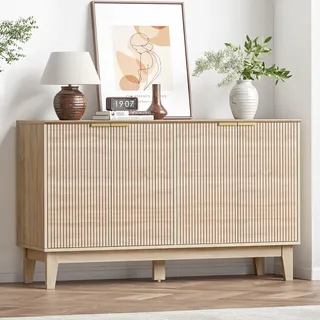 Küchenschrank Sideboard mit 4 Türen Aufbewahrungsschrank Holz Buffetschrank | Buffet Schrank mit Verstellbare Ablage, Massivholzbeine, für Wohnzimmer, Küche, Esszimmer, Landhausstil, 140 x 39.9 x 80 cm