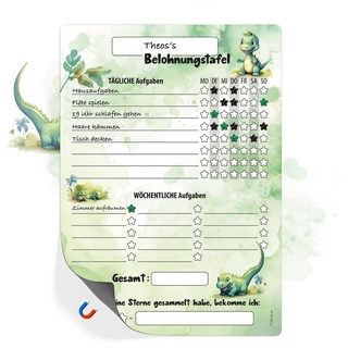 TOBJA Magnettafel Belohnungstafel Kinder A4 magnetisch, (Packung), Töpfchentraining und Alltagsroutinen mit Dino Design grün