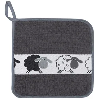 Kracht Küchen Textilien Schäfchen Baumwoll Topflappen 22x22 cm 2er Pack - grau