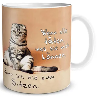 TRIOSK Tasse Katze lustig mit Spruch Katzenmotiv Katzen Sitzung Geschenk für Arbeit Büro Katzenliebhaber Frauen Freundin Kollegin, Keramik 300ml