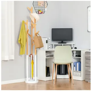 HOMCOM Garderobenständer Kleiderständer mit 12 Haken, (Standgarderobe, 1 St., Schirmständer), Metall Bambus Natur+Weiß 30,5 x 30,5 x 174,5 cm beige