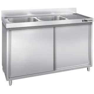 VM Europa Edelstahl Spülschrank 2 Becken links, mit Aufkantung, ECO: 140 x 70 cm / mit Aufkantung / verschweißt
