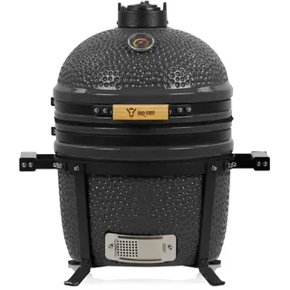 BBQ-Toro Kamado Grill Holzkohlegrill Shiro Ø 39 cm | Grau | Mini Holzkohlegrill mit Thermometer & Holzgriffen | Keramikgrill rund | Ceramic Grill Ei, Smoker, BBQ Grillofen, Kamado BBQ