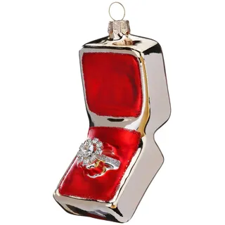 Holly & Jolly Christbaumschmuck Glas 10,5cm Verlobungsring in Ringschachtel Figur Weihnachtsbaum Anhänger Christbaumanhänger Weihnachtsbaumschmuck Weihnachtsdeko