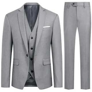 Allthemen Anzug (3 tlg) Herren Slim Fit Anzug Elegantes Anzugset für Business grau 50