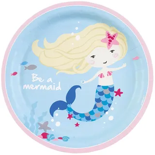 Amscan 9903030 - Teller Be a Mermaid, 8 Stück, Papier, rund, Durchmesser circa 23 cm, Meerjungfrau, Partygeschirr