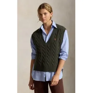 Polo Ralph Lauren für Damen. 211949994502 Strickweste aus Wolle und Kaschmir in Grün (L), Lässig, Ärmellos / Hosenträger