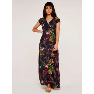 Maxikleid APRICOT "Tropisches Maxikleid", Damen, Gr. L (40), N-Gr, blau (navy), gewebt, Obermaterial: 100% Viskose CV., geblümt, normal, V-Ausschnitt, Puffärmel mit Gummizug, Kleider Maxikleid, mit Smockband