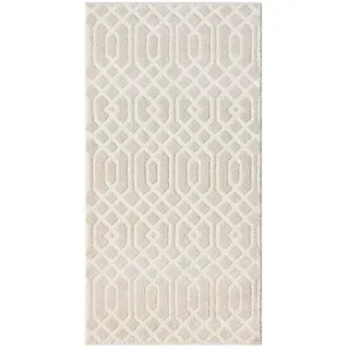 Carpet City Teppich Kurzflor Wohnzimmer - Beige, - 80x150 cm Rechteckig, - Ornament, Marokkanisch - 3D-Effekt - Moderne Teppiche Flachflor Schlafzimmer, Esszimmer