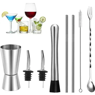 8 Stück Cocktail zubehör, Cocktail Messbecher, 2cl & 4cl Dual Spirit Measure Cup Jigger mit 2 Flaschenausgießer, Cocktail stößel, Pinseln, Messbecher Cocktail für Bars Zuhause Hochwertiges