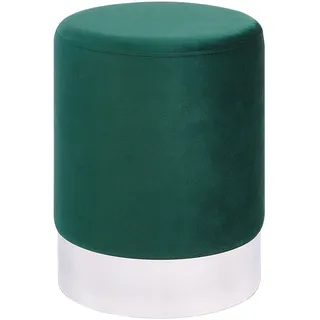 Beliani Pouf Smaragdgrün Samt Silber Metall rund Flur Wohnzimmer Salon Schlafzimmer Deko Sitzhocker Glamour Look BRIGITTE