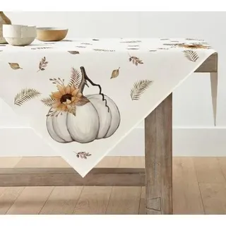 Streifen Kürbisse Blätter Herbst Tischdecke 85x85 cm Beige