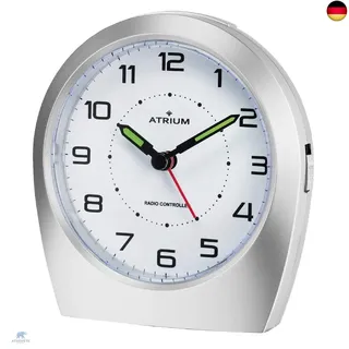 Atrium Funkwecker Analog Quarz ohne Ticken klassisches Design matt Silber