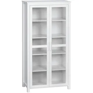 Homcom Küchenschrank Hochschrank Küchenbuffet mit 2 Glastüren Esszimmerschrank Vitrinenschrank mit 2 verstellbaren Innenböden Kippschutz Weiß