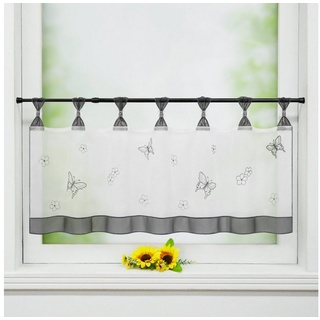 Scheibengardine, Joyswahl, Schlaufen (1 St), transparent, mit Schmetterling-Stickerei, Bistrogardine grau|weiß 140 cm x 60 cm