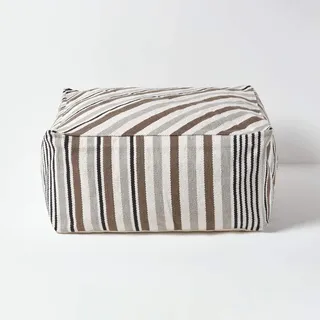 Homescapes Sitzwürfel Pouf Baumwolle 60 x 60 cm Grau/Weiß