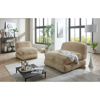 XXL-Sessel HOME AFFAIRE "Pia", beige (creme), B:106cm H:84cm T:125cm, Sessel, XXL-Sessel, Loungesessel in Megacord, 2 Größen, Schlaffunktion und Pouf-Funktion