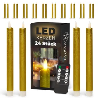 LED Stabkerzen 24 Stück ECHTWACHS WEISS - mit Timer Funktion 6 Stunden - 23cm Höhe für Kerzen 2,2cm Durchmesser 2 AAA Batterien notwendig LED Stabkerzen 4er Set 6x WEISS bewegliche Flamme Licht