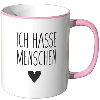 JUNIWORDS Tasse, Ich hasse Menschen, Wähle Farbe, Rosa
